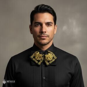 Mexican Embroidered Charro Moño – Traditional Satin Mariachi Bow Tie